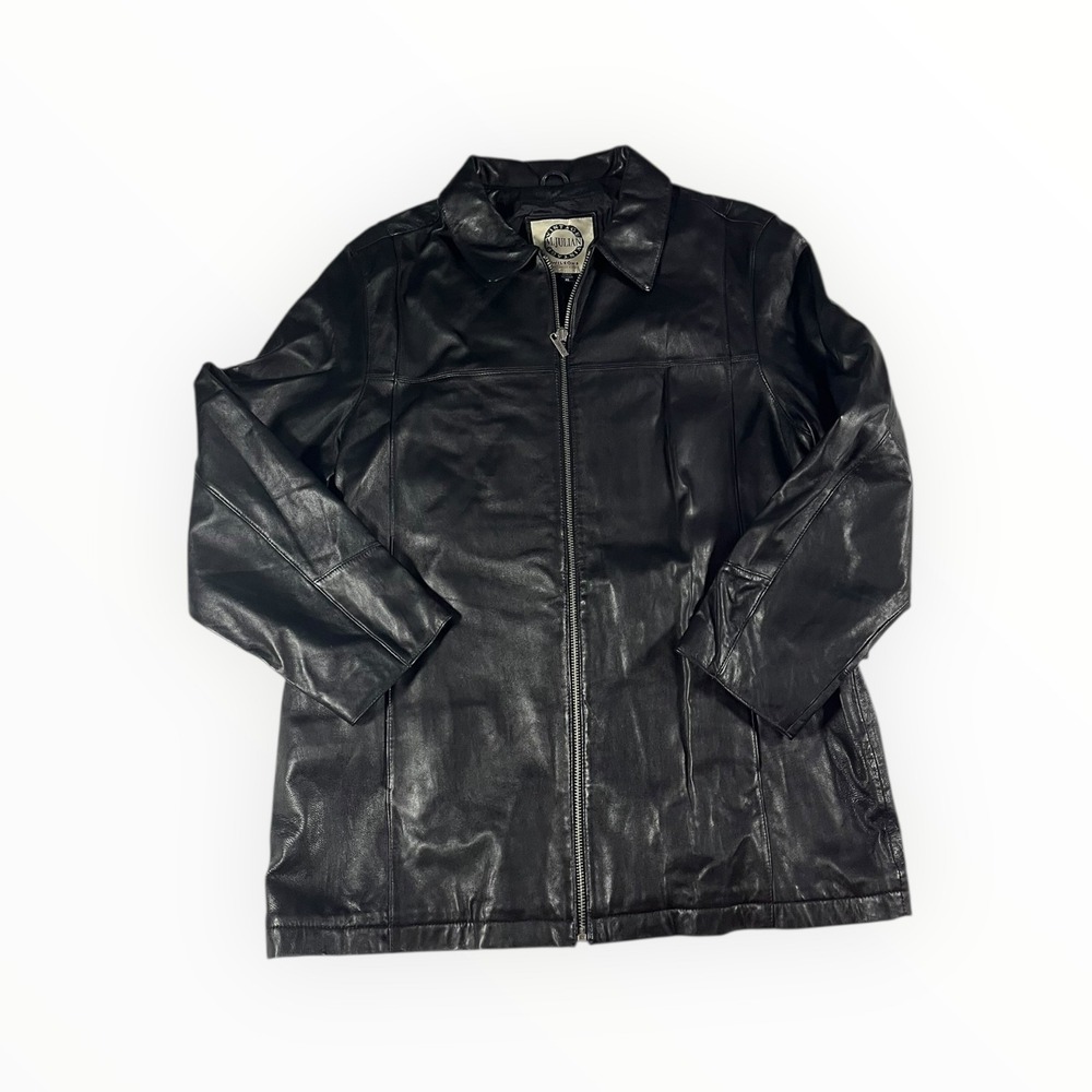 M. Julian Wilsons Leather Vintage Black Full Zip Collared Leather Jacket Women